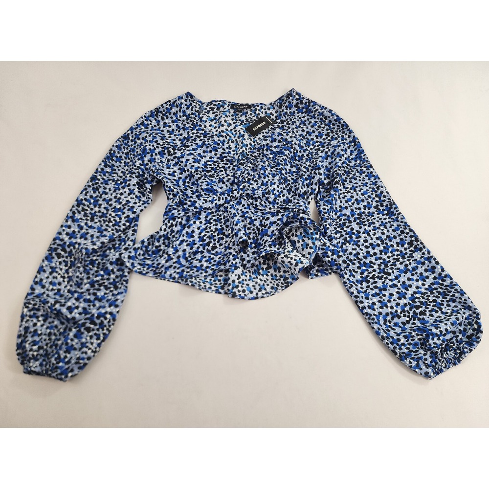 Express blouse top womens sz XS blue floral polyester zip $64 ladies